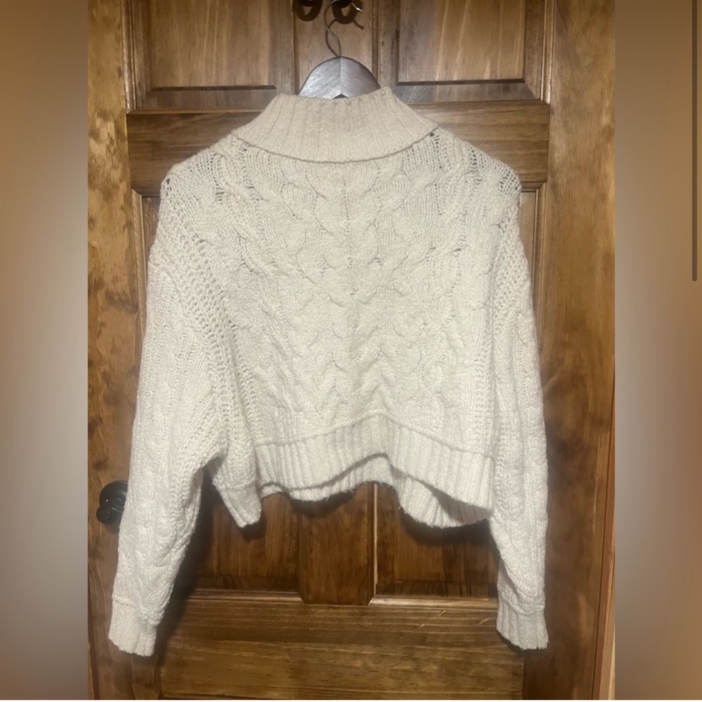 Free People Mock Neck Knit Sweater Cream